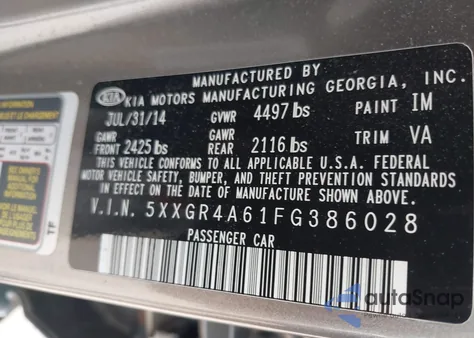 2015 Kia Optima Sx Turbo from USA, damaged, VIN 5XXGR4A61FG386028
